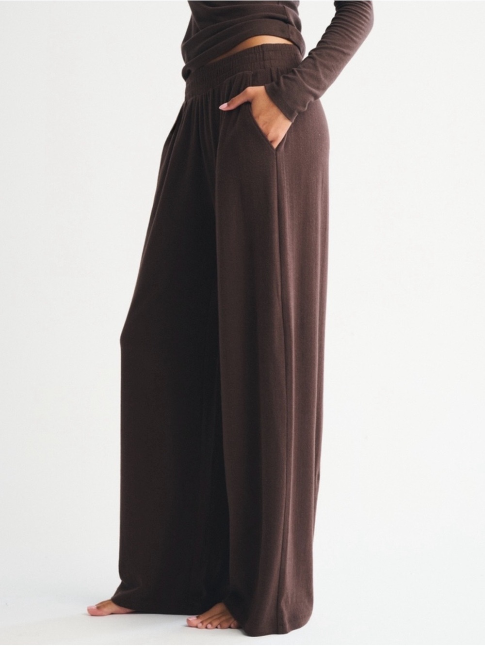 Abercrombie Wide Leg Lounge Sweatpant Brown XS Long - Picture 6 of 8